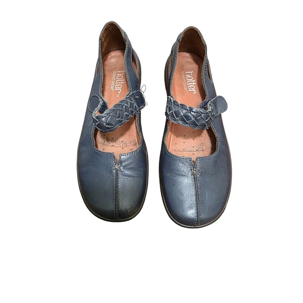 Hotter Women's Navy Blue Leather Mary Jane Shoes Braided‎ Strap Size 7.5